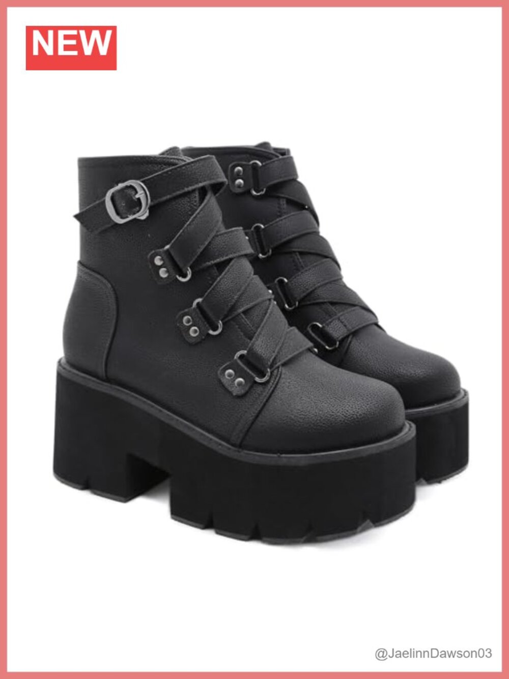 Faux Leather Chunky Platform Combat Ankle Boots Round Toe Good for Party Date
